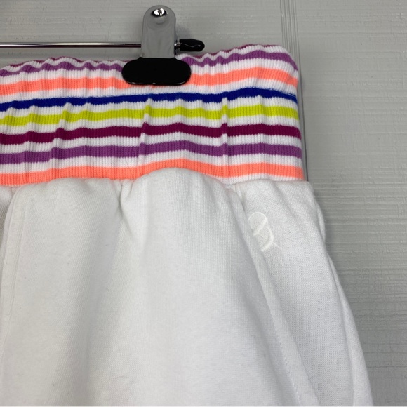 Lou & Grey White Sweat Shorts Colorful Stripped Waistband Drawstring Pockets L - Picture 3 of 5